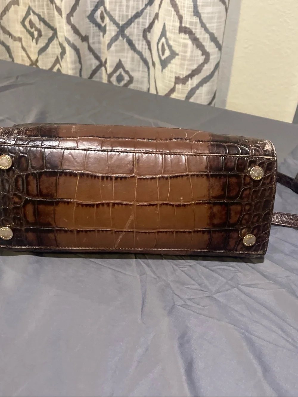 Michael Kors Two-Tone Brown Croc-Embossed Leather Satchel with Gold Hardware